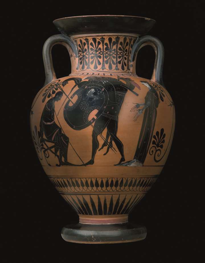 Black Figure Amphora attributed to the Antimenes Painter representing Ajax carrying Achilles
